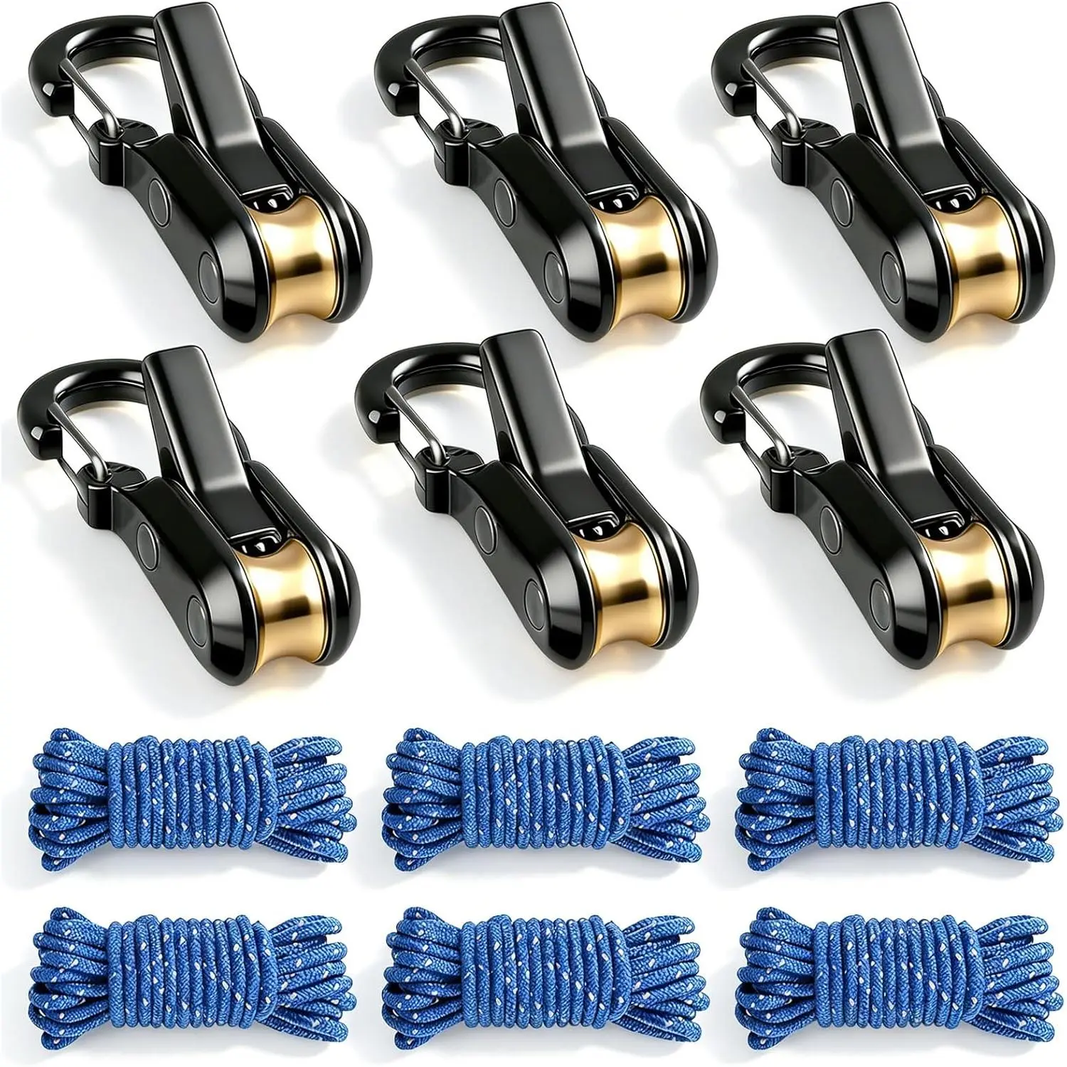 6 Pack Rope with Roller Tensioner for Easy and Tying,2026 New Duty Retractable Rope with Accessory Cord for Camping Boating Home Use