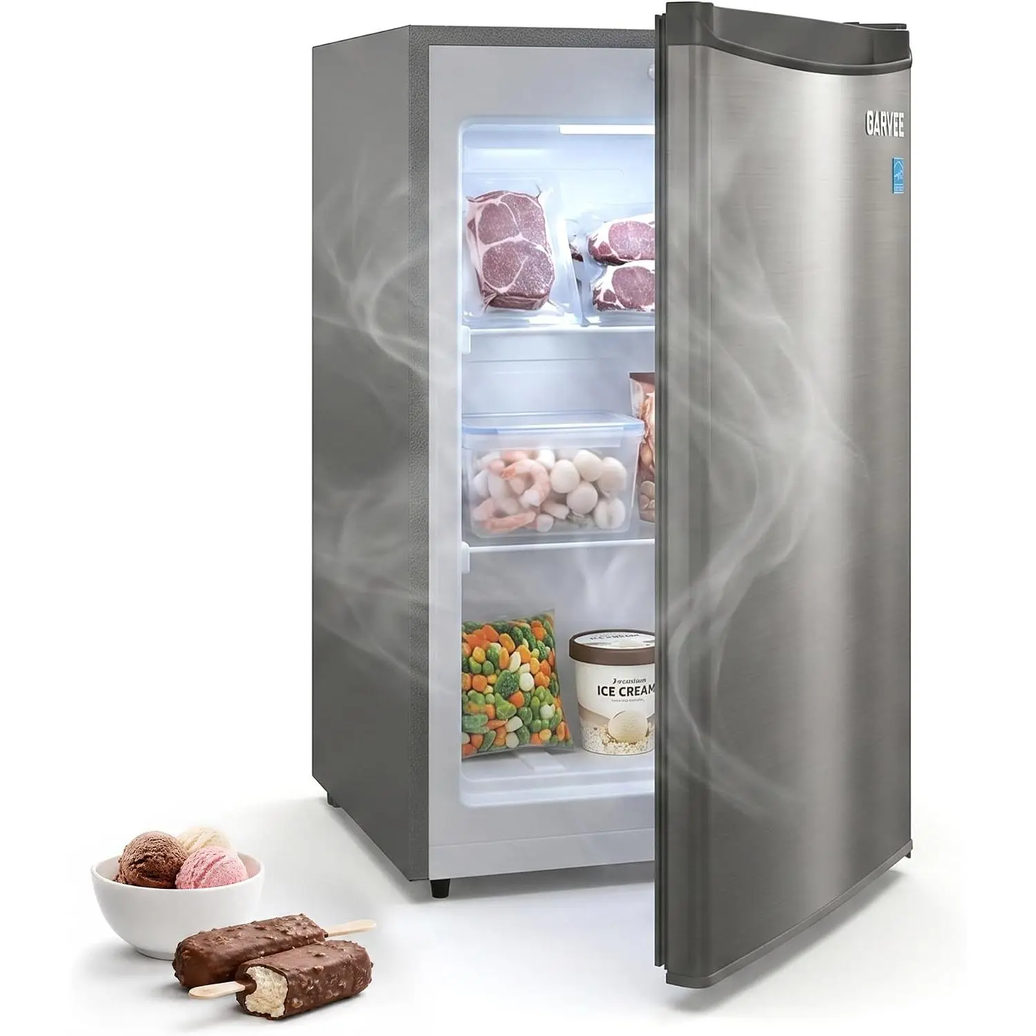 Upright Freezer 3.1 Cu.ft - Freestanding Deep Freezer with Adjustable Shelves - Mechanical Temperature Control - Single Door - Ideal for Garage, Kitchen, Home