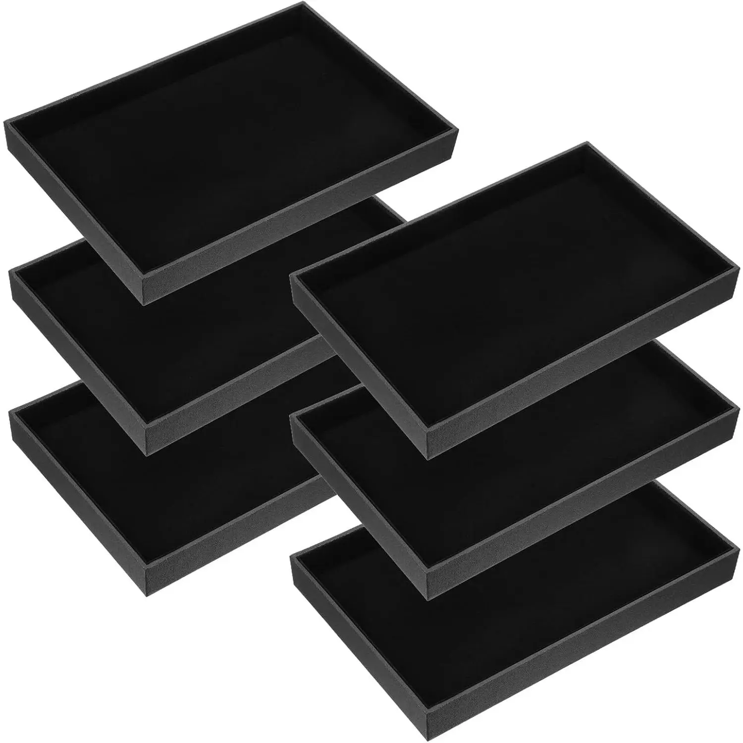 6 count Black  Stackable  Organizer Trays, 13.8" x 9.5" Large Size Display & Storage Necklace Bracelet Ring  Display Empty Plate for Necklace Earring Ring Bracelet