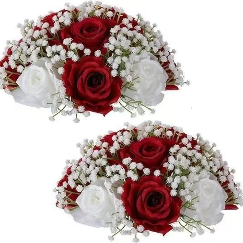 2PCS Christmas Star-shaped Synthetic Rose Flower Arrangement for Wedding Table Center Decoration, Wedding Archway Synthetic Flower Bouquet, Wall Decoration for Party Events with Artificial Flowers, Artificial Flowers Indoor, Home Decoration