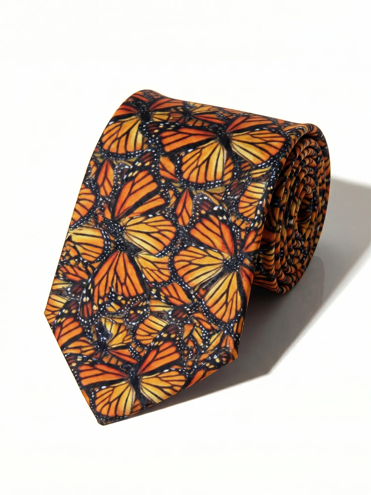 Classic Monarch butterfly themed Skinny Tie for Men & Women Fun Novelty Yellow Butterflies pattern Necktie for Weddings, Graduation, Parties & Casual Business Suits Fun Polyester Dress Tie