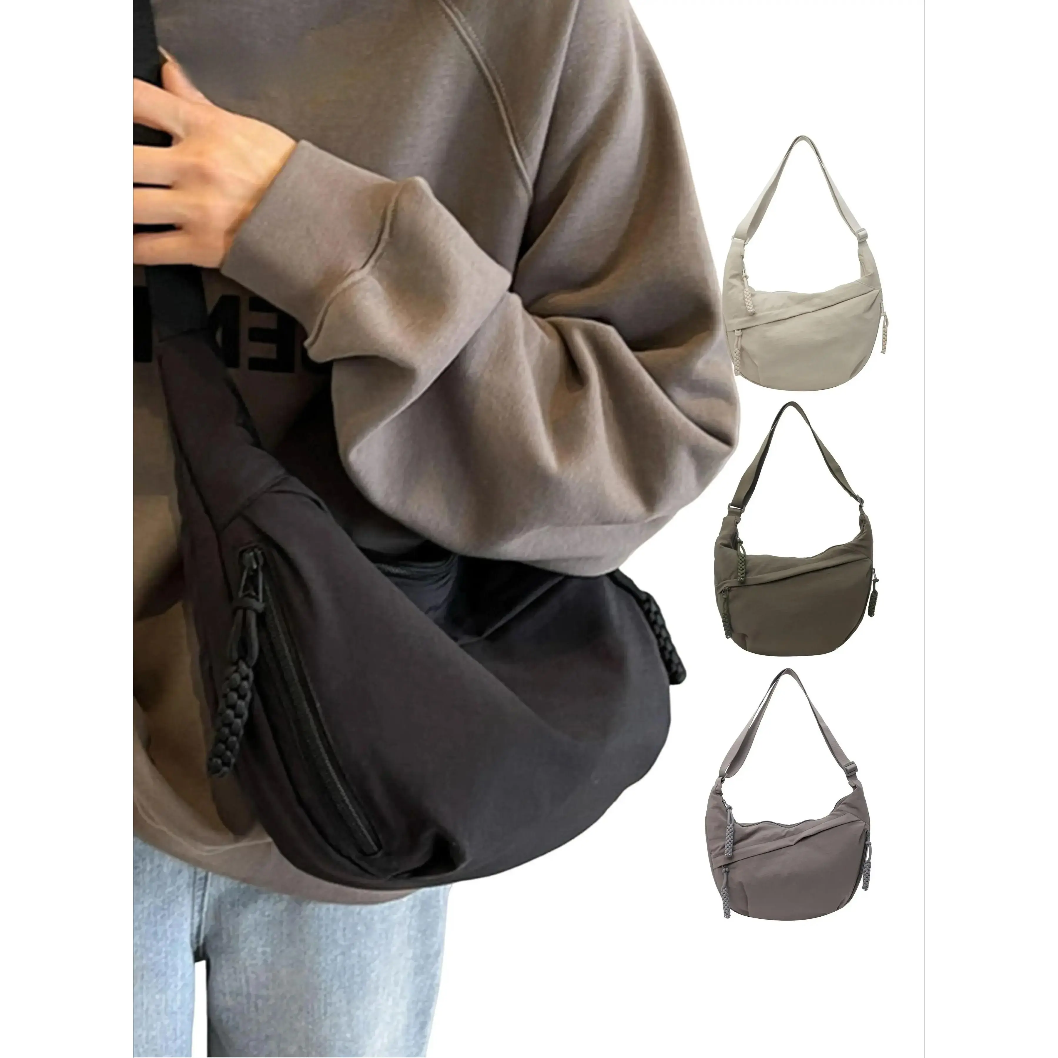 Women's Solid Color Half-Moon Crossbody Purse - Sports & Outdoor Gym Bag, Fashion Crossbody Option, Everyday Commuter Shopping Handbag, Crossbody Purse Handbags, Fashion Crossbody Bags