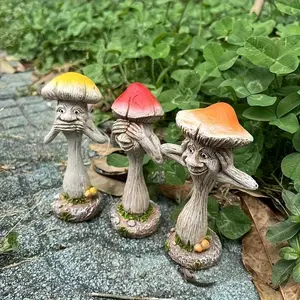 3-piece humorous mushroom garden statue - "No look, no listen, no speak" decorative item, with cute face, perfect for outdoor decoration, garden, patio, lawn, porch, a unique Mother's Day gift, garden decoration | Fun Design | Durable outdoor statue, mush