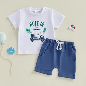 Meihuida First Birthday Outfit Boy 1st Birthday Outfit Boy Short Sleeve Hole In One Golf Shirt Shorts Cake Smash Outfits