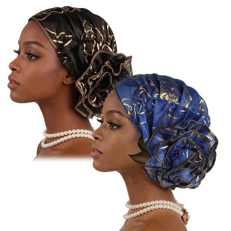 2Pcs Trendy Beauty Lace Turban Headscarf And Muslim Hat Set - Perfect for Women'S Daily Wear, Holiday Gifts for Loved Ones And Friends, Holiday Party Gifts