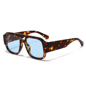 Retro Pilot Sunglasses – Double Bridge Square Aviator Shades for Men Women, 70s Vintage Fashion Sunglasses, UV400 Protection, Summer Outfit Must-Have