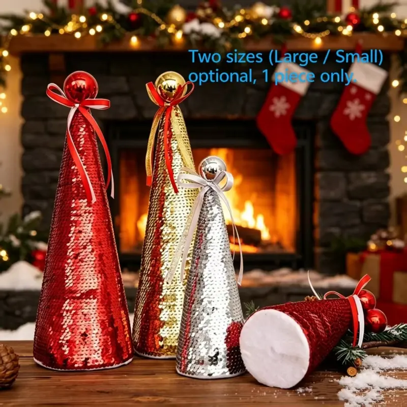 A Christmas tree-shaped foam decoration (with red, gold, and silver sequins), easy to store and reusable, suitable for display in shop windows, on tables, or in the garden, making it an ideal choice for holiday decorations and gifts.