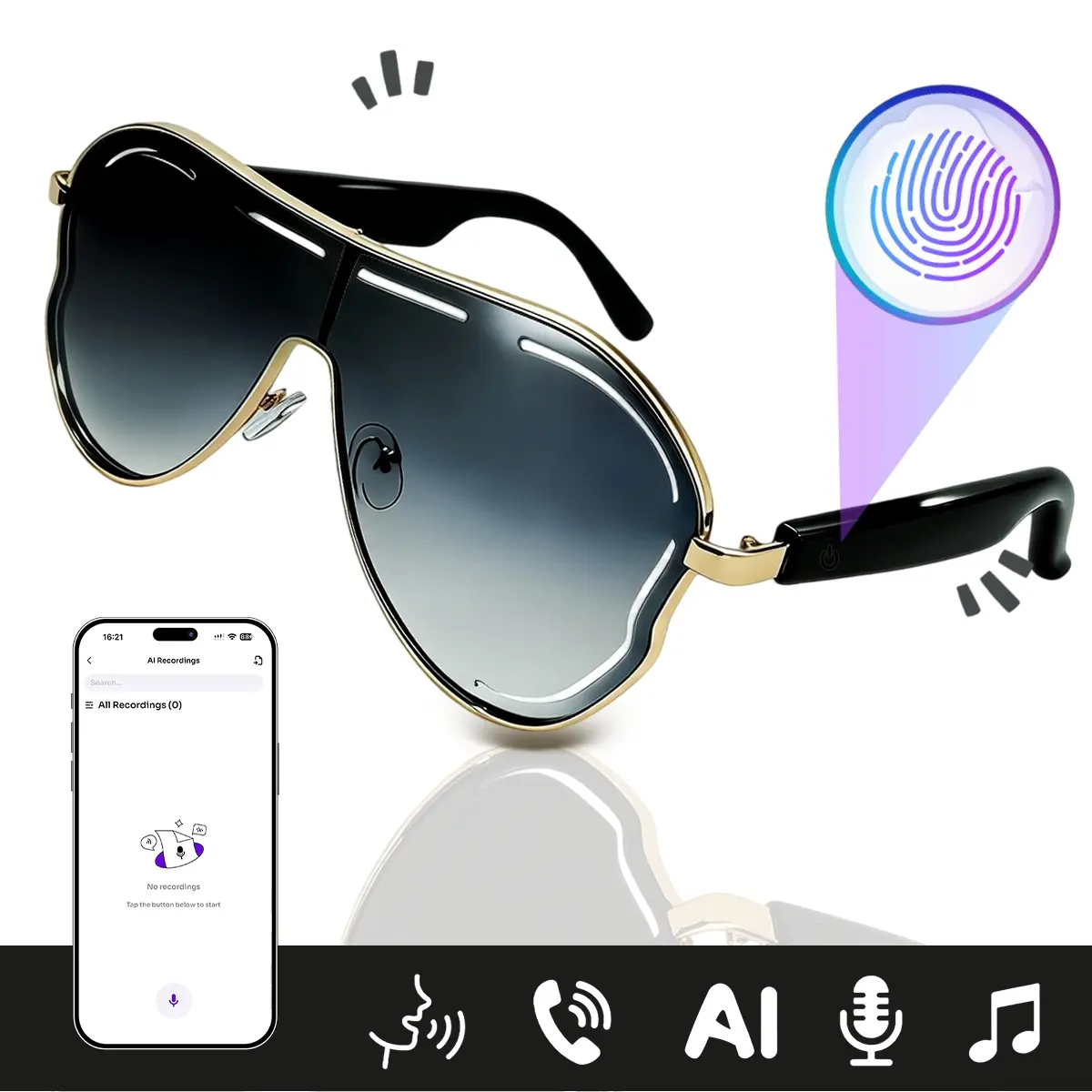 2026 Smart Bluetooth SunGlasses,Summer Glasses,Wearable Smart Glasses,Multifunctional Audio Sunglasses,Wireless Audio Sunglasses Open Ear Headphones with Mic UV Protection for Driving Sports Hands Free Calls Music Touch Control,Men / Women Gifts