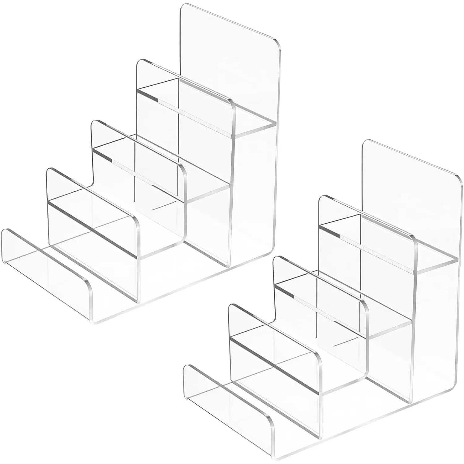2 count 4 Tier Clear  Wallet Display Stand | Purse Handbag Organizer  Riser Display Stand 7.8" Clear Multi Slot Counter Table Shelf for  Perfume Sunglasses