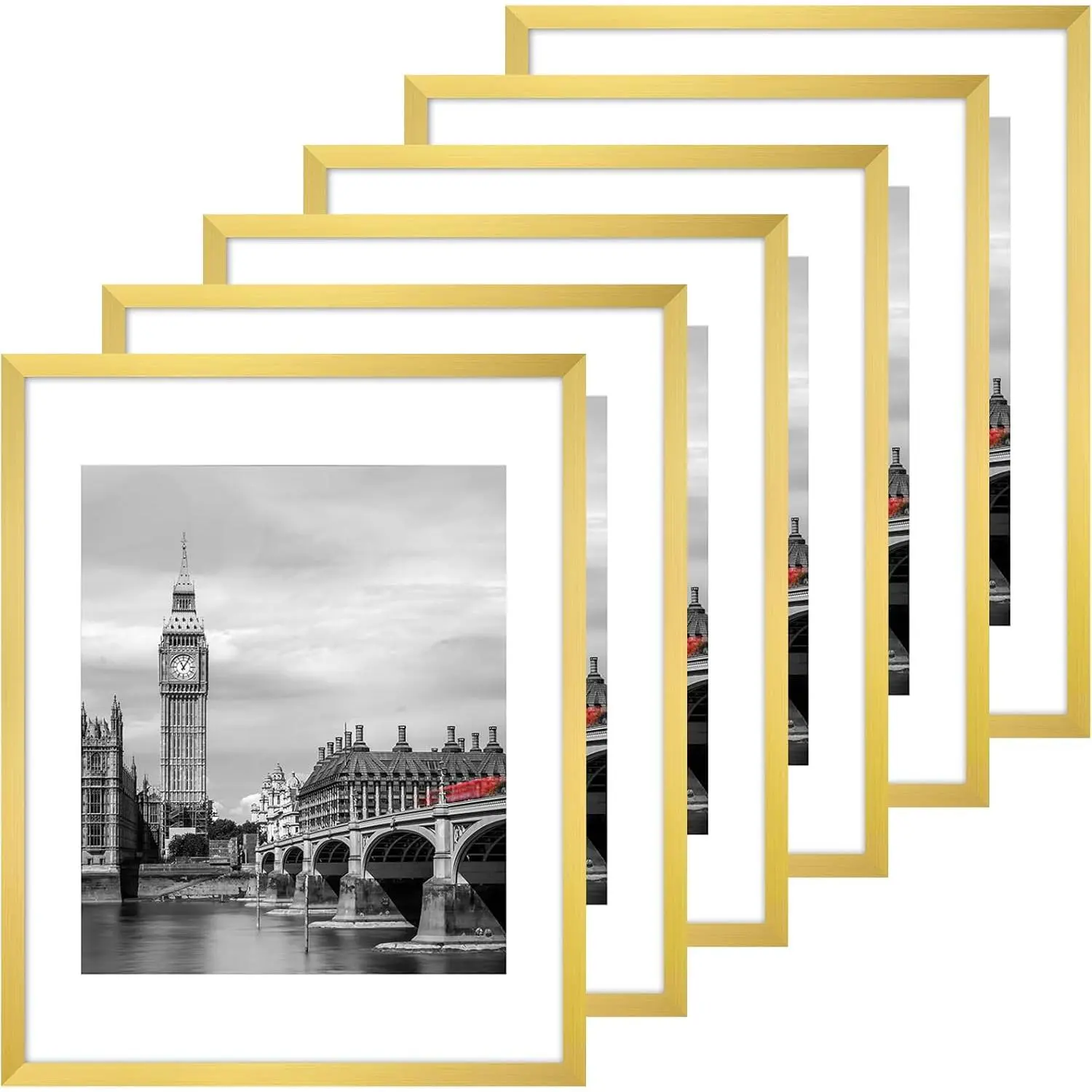 6-Pack Modern 11x14 Rectangular Sturdy Gold Minimalist Thin-Frame PVC Plastic Photo Frame Sets, Shatterproof Glass, Lightweight Indoor Wall-Mount Decorative Decor for Artwork, 2026 Graduation Gifts
