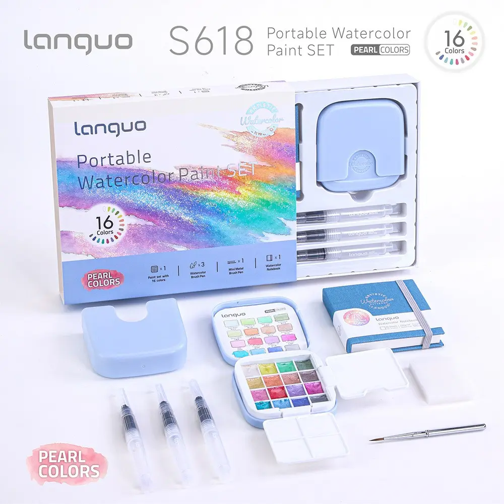 New Blue Fruit Solid Watercolor Travel Mini Palette, Portable Color Mixing Tray for Artists, Outdoor Sketching Essentials