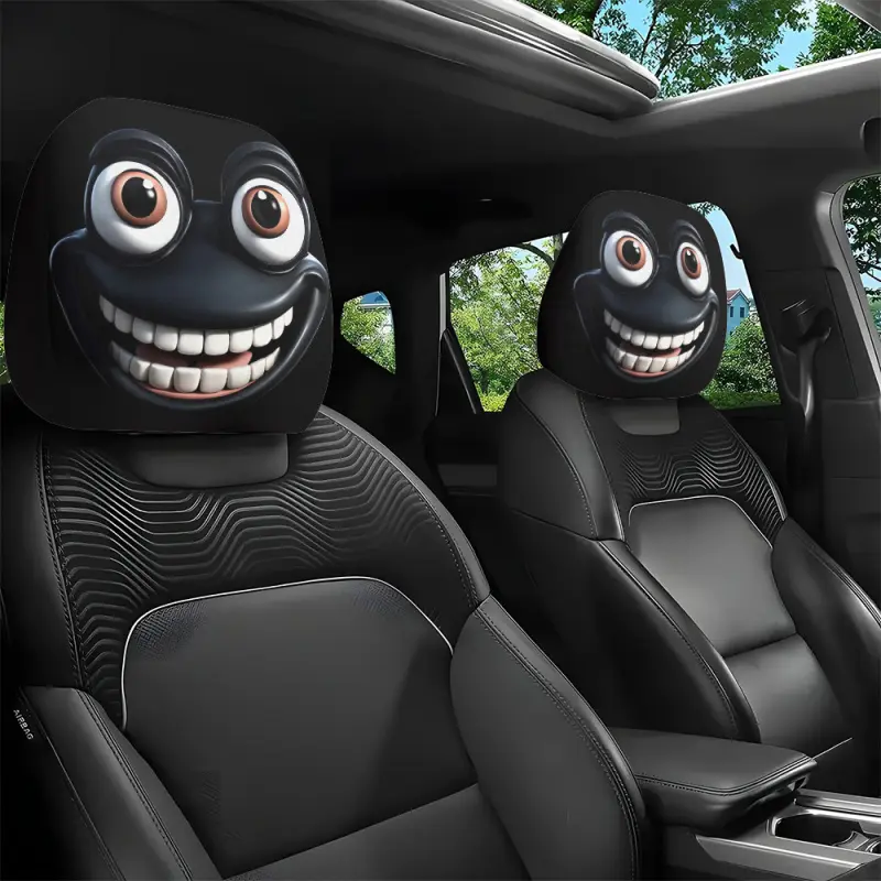 2-piece car headrest cover set, featuring a fun and quirky frog pattern print, suitable for car interior decoration, travel, and daily commuting, ideal for New Year, Valentine's Day, Easter, Ramadan, comfortable fit, suitable for all seasons