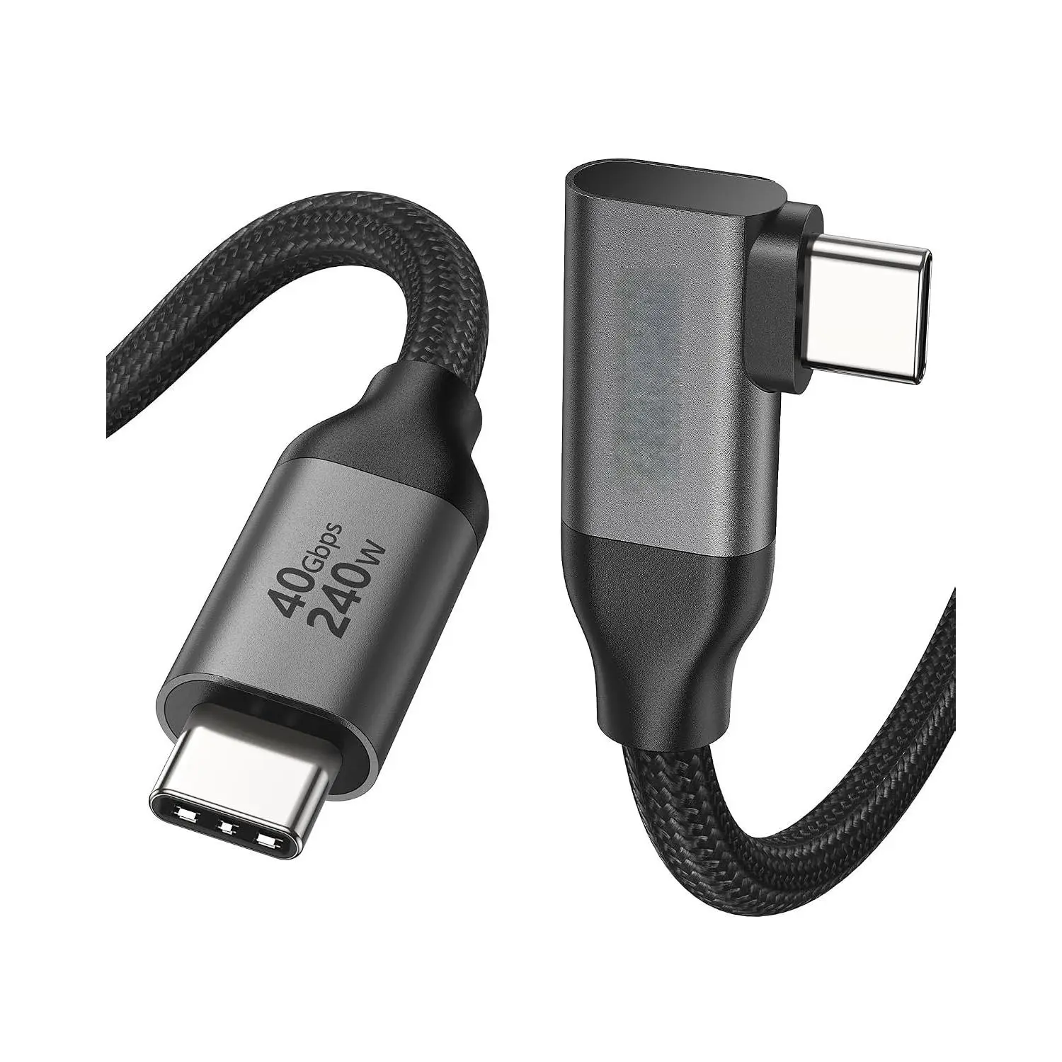 Right Angle USB 4 Thunderbolt 4 Cable 40Gbps 240W PD - Durable 90-Degree Braided 1FT for Fast Data Transfer, Tight Setups, 8K 4K HDR Monitor, Daisy Chain, USB-C 3.2 Gen 2x2, MacBook, iPad, Dell XPS, External SSD