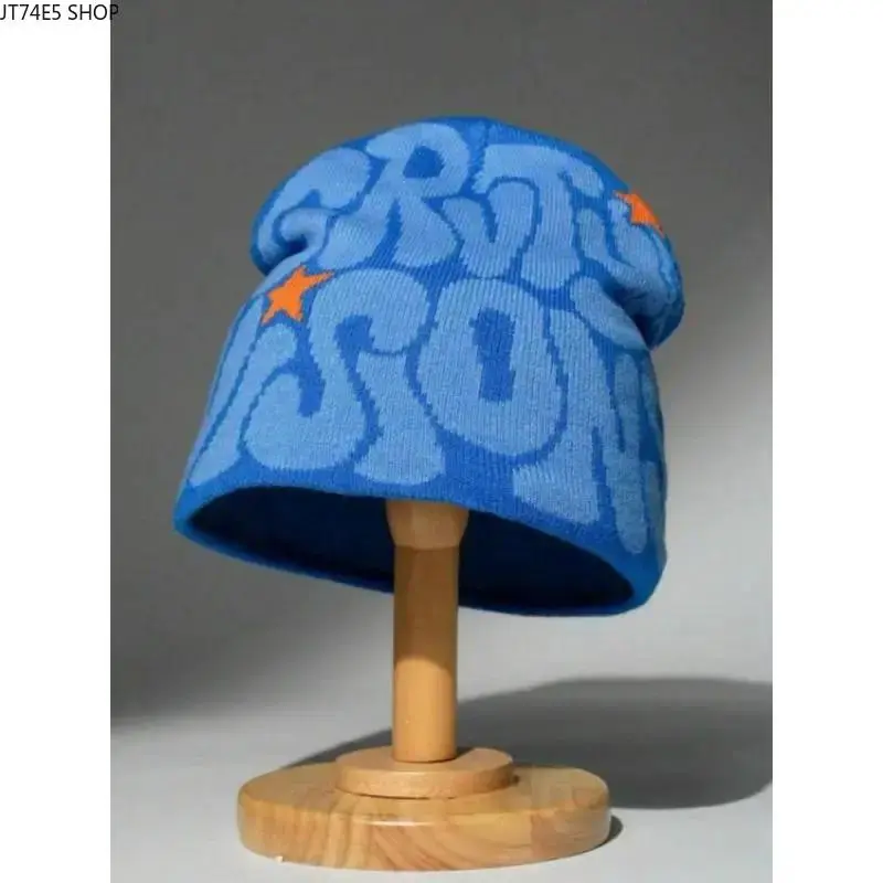 Streetwear Beanie for Men, Warm Synthetic Knit Hat with Exclusive Spider Web Jacquard for Casual Wear, Graphic, One Size