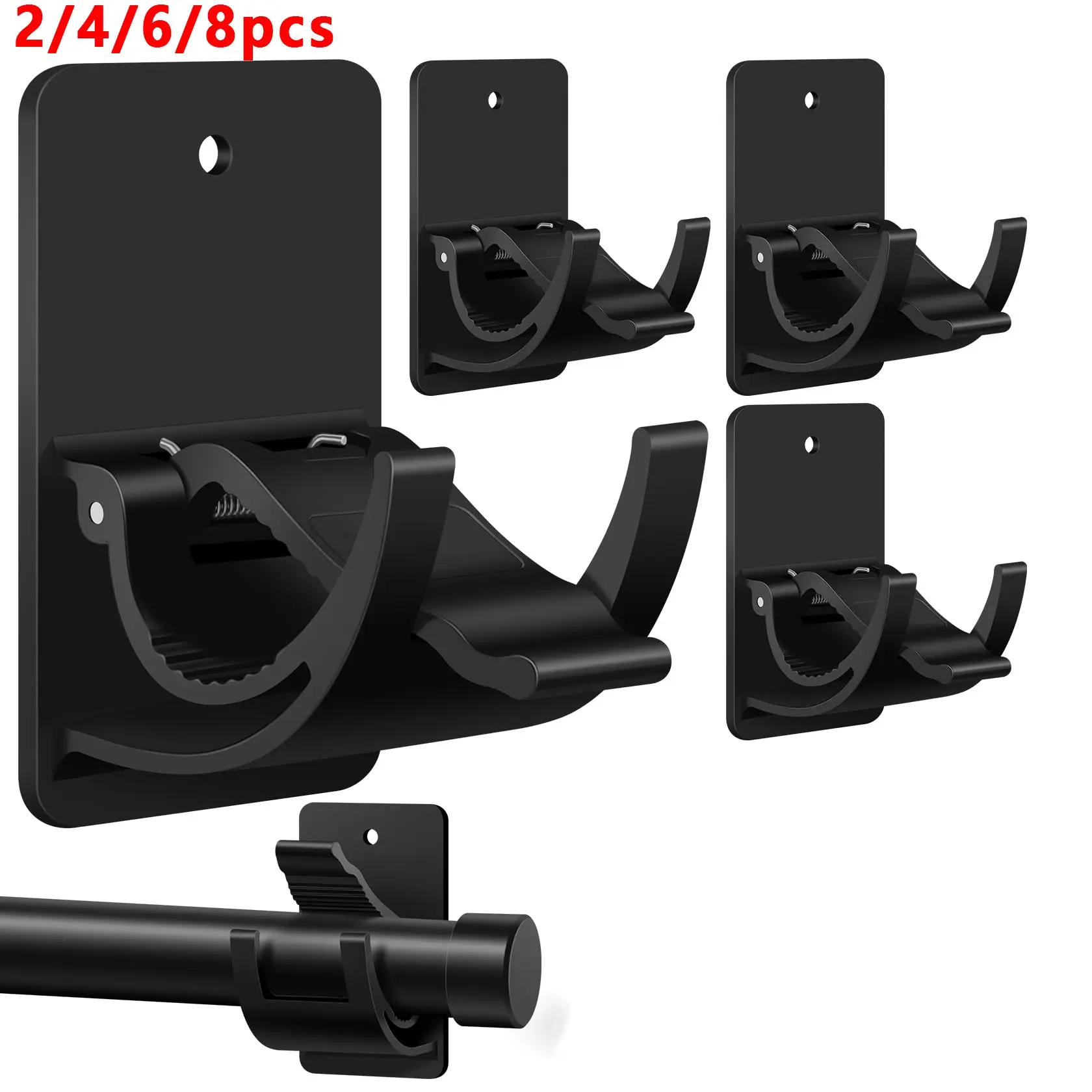 2/4/6/8pcs No Drill Curtain Rod Brackets, Self Adhesive Curtain Hooks 20lb, Nail Free Adjustable Curtain Rod Holders Rental Friendly for Apartment, Kitchen, Bathroom, Dorm ＆ Living Room