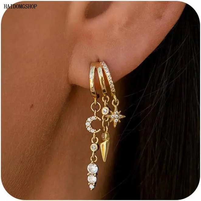 Triple Dangling Huggie Earrings for Women, Trendy Dangle Drop Chain Ear Jewelry, Comfortable for All-Day Wear, Ideal Gift Choice