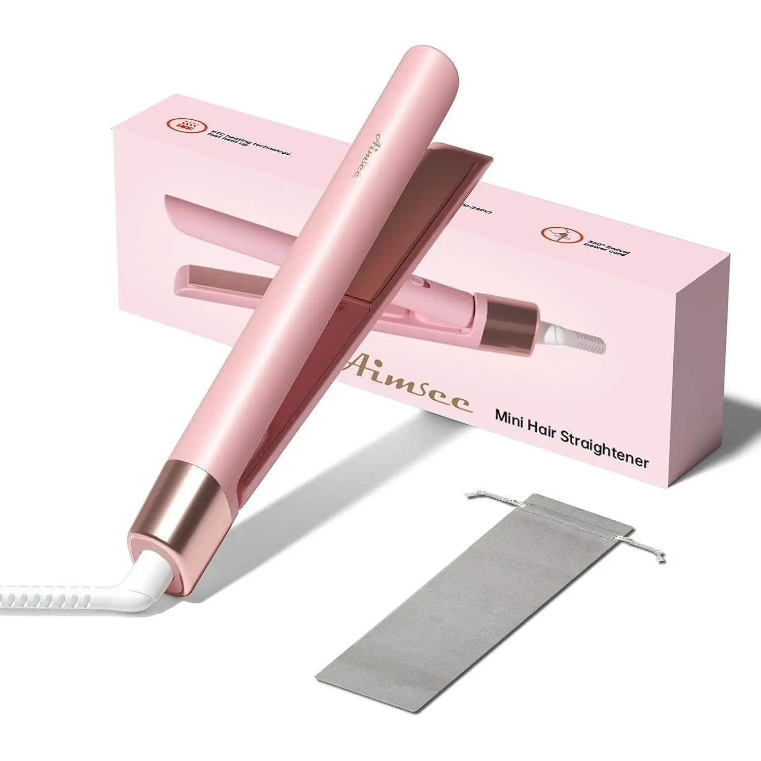 Mini Flat Iron 0.8 Inch Ceramic Mini Hair Straightener, Small Flat Irons for Short Hair, Curls Bangs, Dual Voltage for Travel,Dual Voltage for Worldwide Use(Pink)Gift