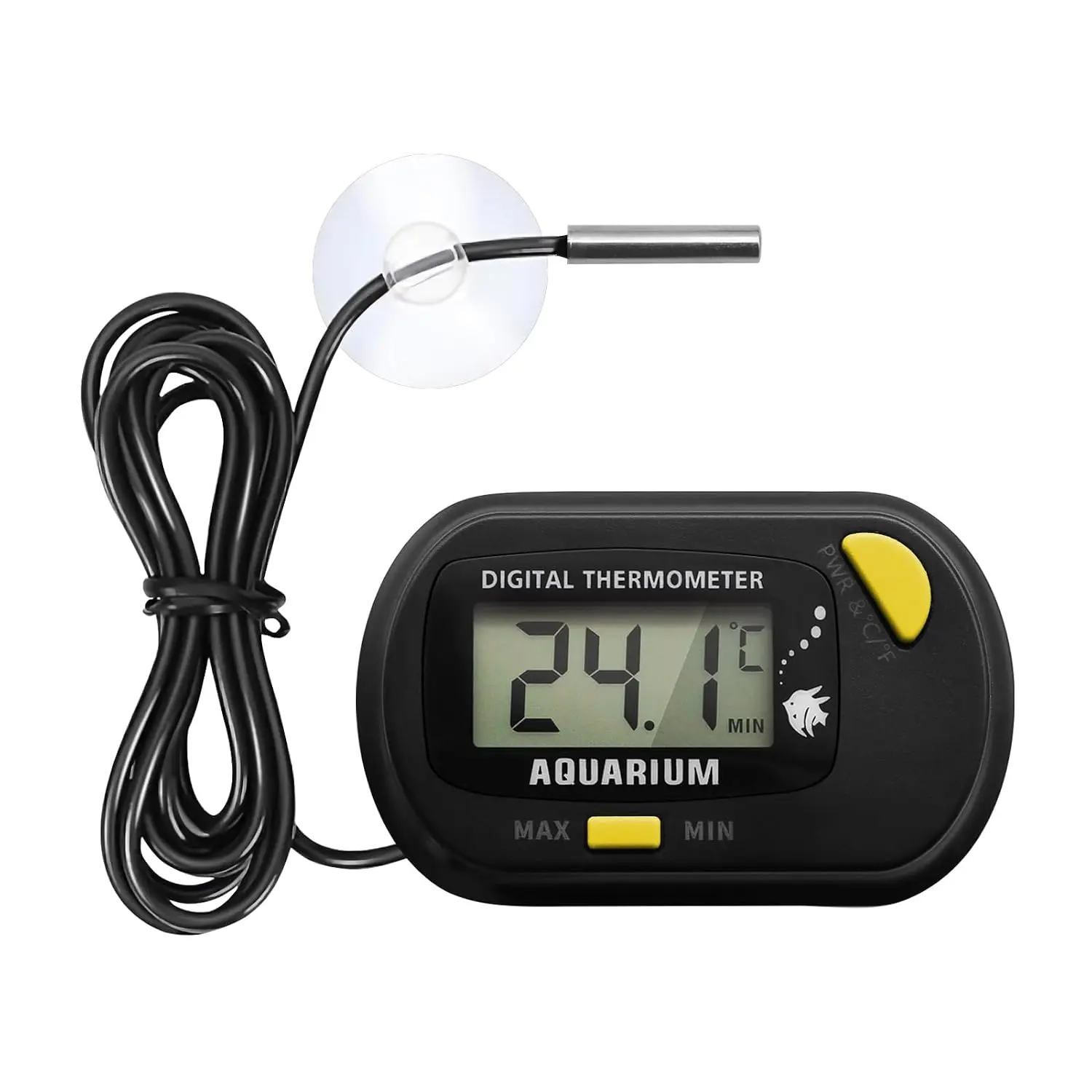 Digital Aquarium Thermometer for Fish  & Reptile Terrarium Large LCD Display with MAX/MIN Memory,  Submersible Water Temperature Gauge for Freshwater & Saltwater Tanks (Orange)