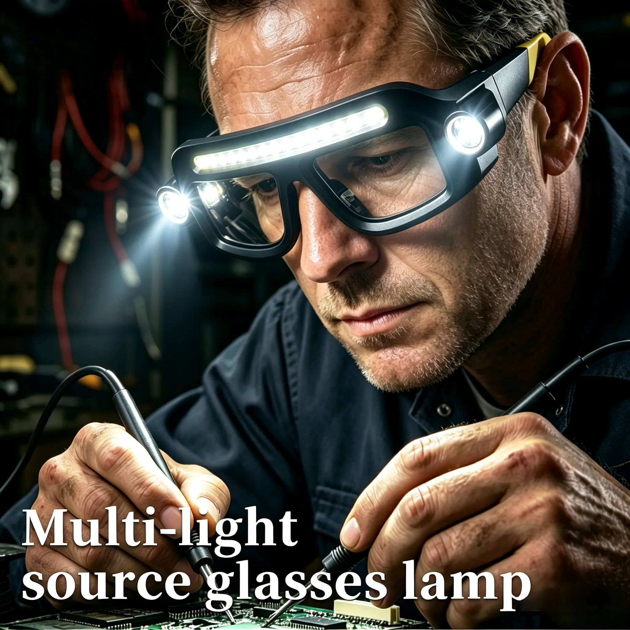 XTE Multi‑Light Source Glasses Headlamp, USB Rechargeable Long‑Lasting Hands‑Free Head‑Mounted Lamp for Hiking Camping Mechanics Repair Outdoor Activities