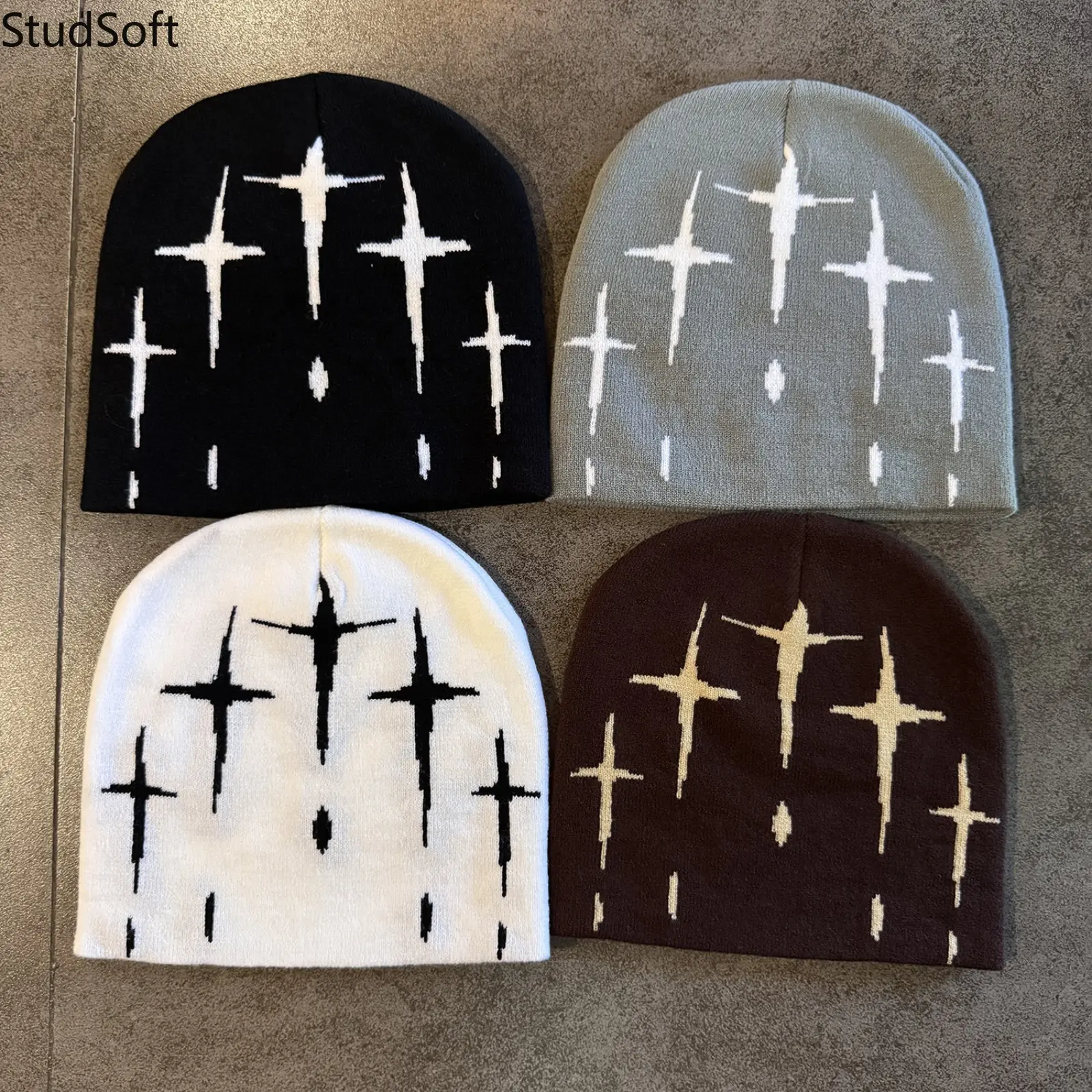 Trendy Gothic Cross Beanie Hat Opium Style Knit Skullcap Vintage Y2K Aesthetic Streetwear Punk Winter Caps for Men Women