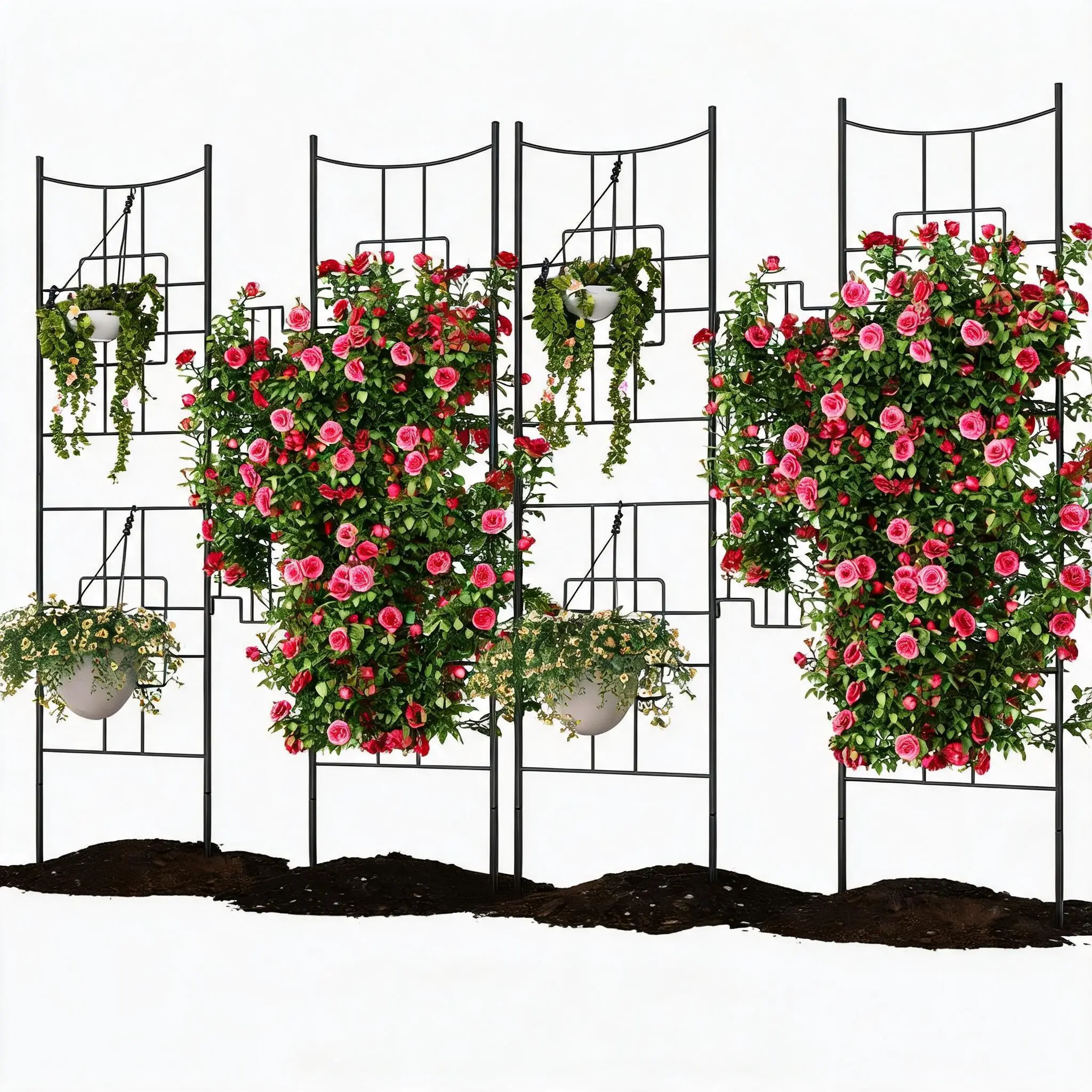 2-Pack Heavy Duty Black Metal Arch Garden Trellis Panels - Rustproof, Decorative Fence, Outdoor Privacy Screen, Plant Support for Outdoor Patio & Yard