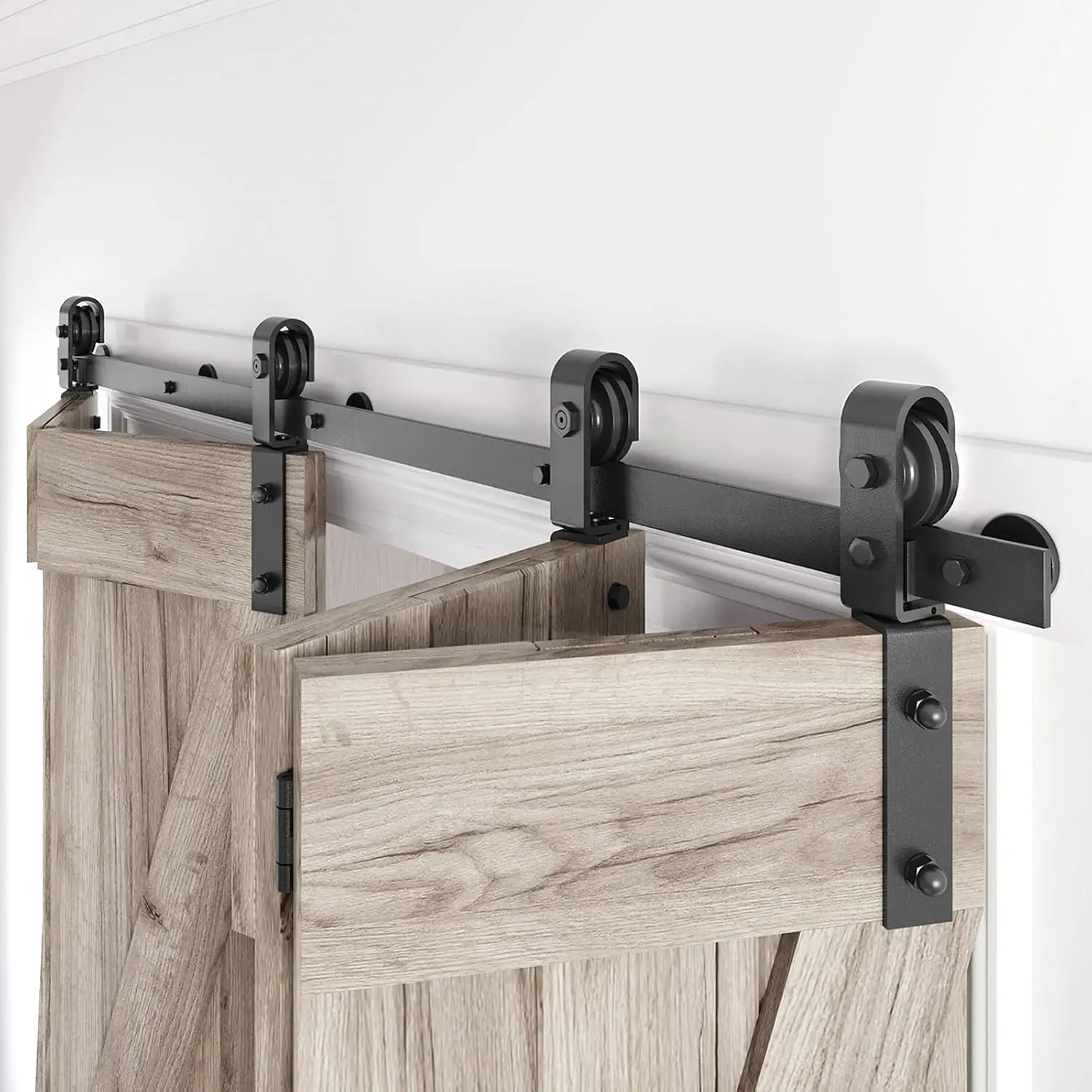76" Bifold Sliding Barn Door Hardware Track Kit,Side Mounted Black J Shape Roller,Smoothly and Quietly,Assembly Easy,Fit Four 18" Bi-Folding Doors (Door Not Included)