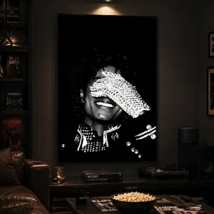 Michael Jackson Wall Art, Pop Music Legend Poster, Iconic Glove Portrait Canvas Print, Black Minimalist Decor, Music Room Wall Art, Gift for Music Lovers