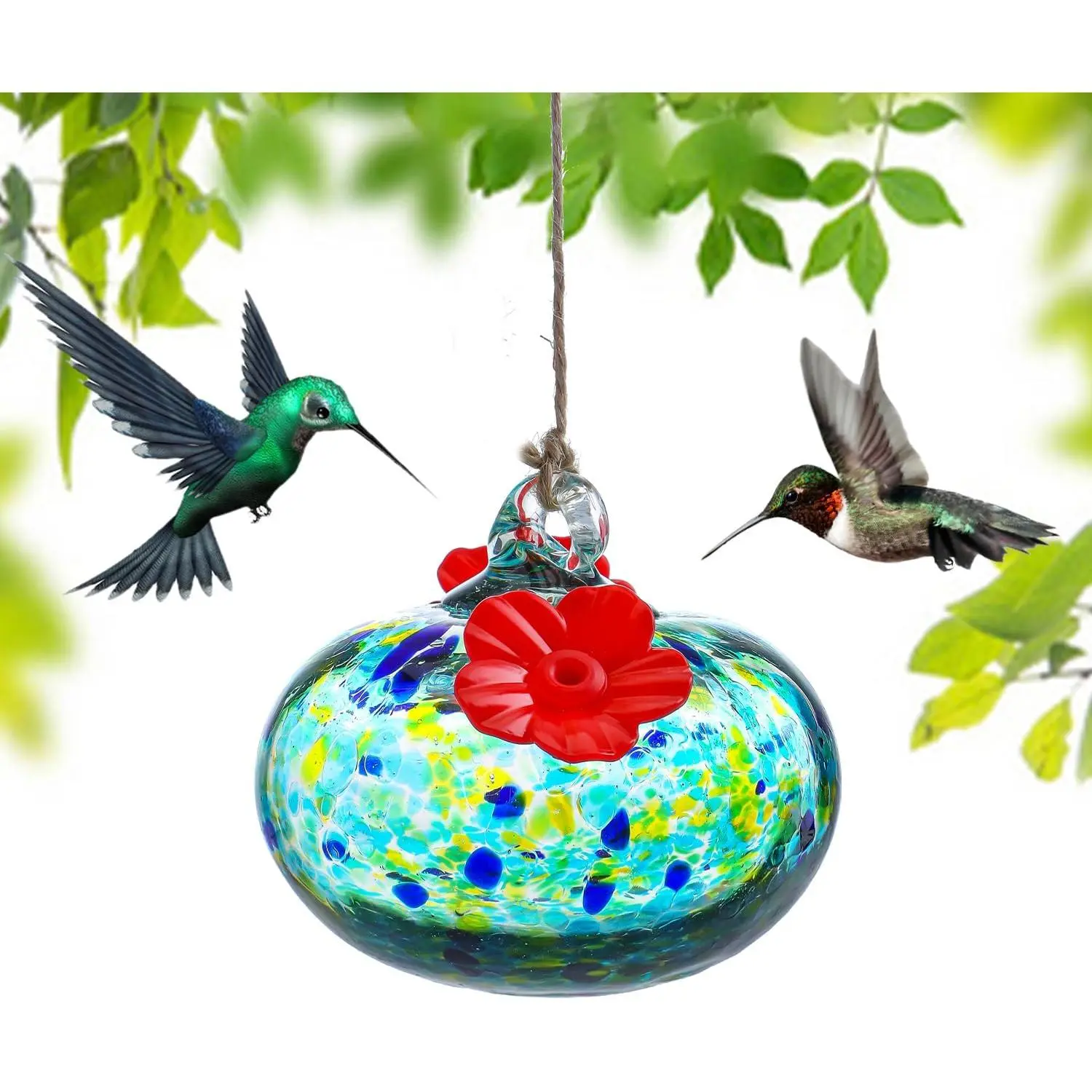 3.3OZ Glass Hummingbird Feeder with 2 Feeding Ports for Outdoors