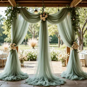 2pcs 0.82 * 5m/32.28 * 196inch, 2D flat background, elegant sage green arch decoration semi transparent gauze, romantic wedding stage decoration background, ceiling decoration gauze