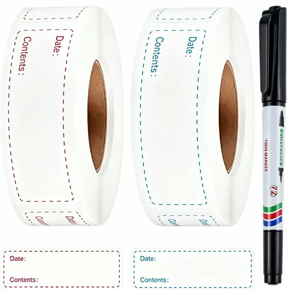 2 Rolls 600 Pieces Removable Freezer Labels, 1 x 3 Inch Food Labels Stickers for Refrigerator and Freezer Food Labeling, Dating Containers, Bags and Jars, Labels for Kitchen