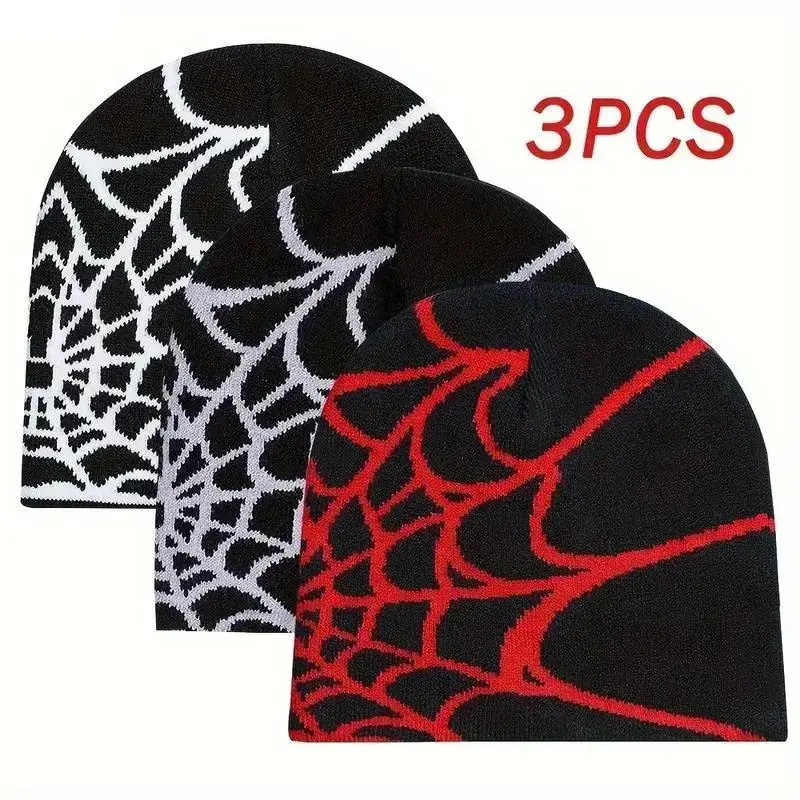Unisex Gothic Retro Textured Knitted Beanies (3-Pack) - Soft Warm Winter Streetwear Caps for Fashion-Forward Individuals, Handmade Feel, Machine Washable DIY Bag Accessories, Hip Hop Design, Synthetic Material, Unique Stylish Addition, Beanie, Synthetic K
