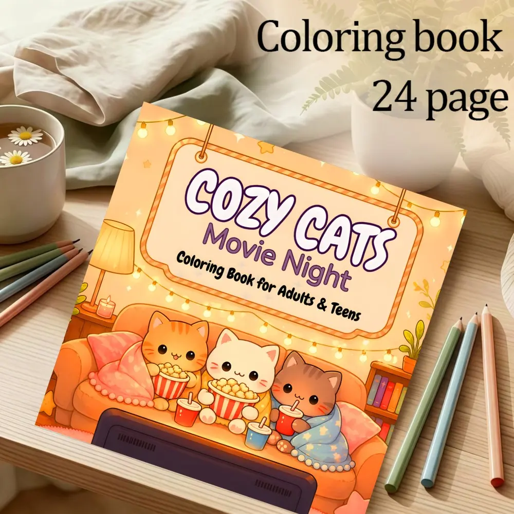 Comfortable Cat Theme Coloring Book, 24 Original Designs, 7.9in X 7.9in, Thick Paper, Perfect Gift for Christmas, New Year, Parties