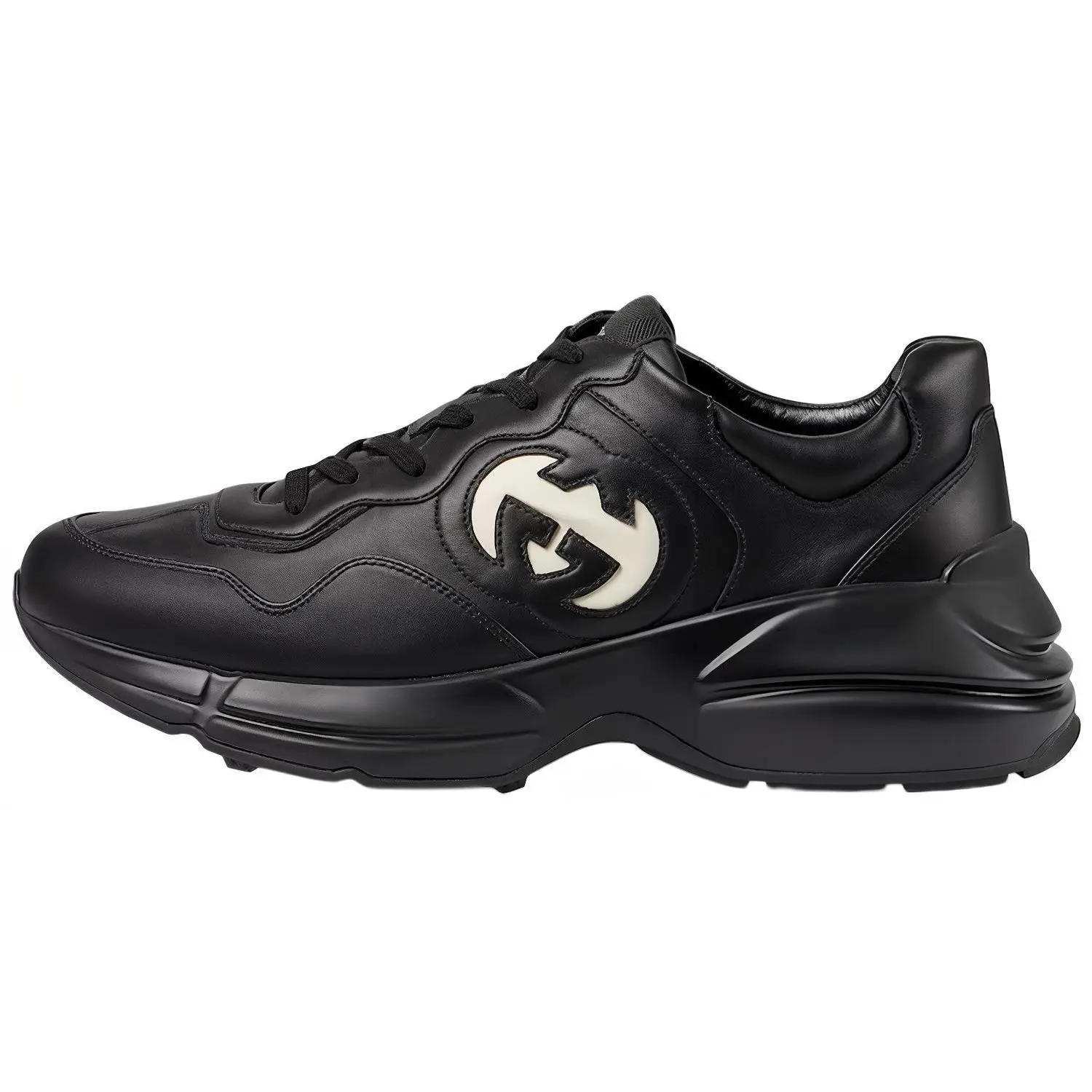 Gucci Rhyton Leather Low-Top Lace-Up Casual Sneakers for Men in Black Verifiable, with credentials and supporting global authentication