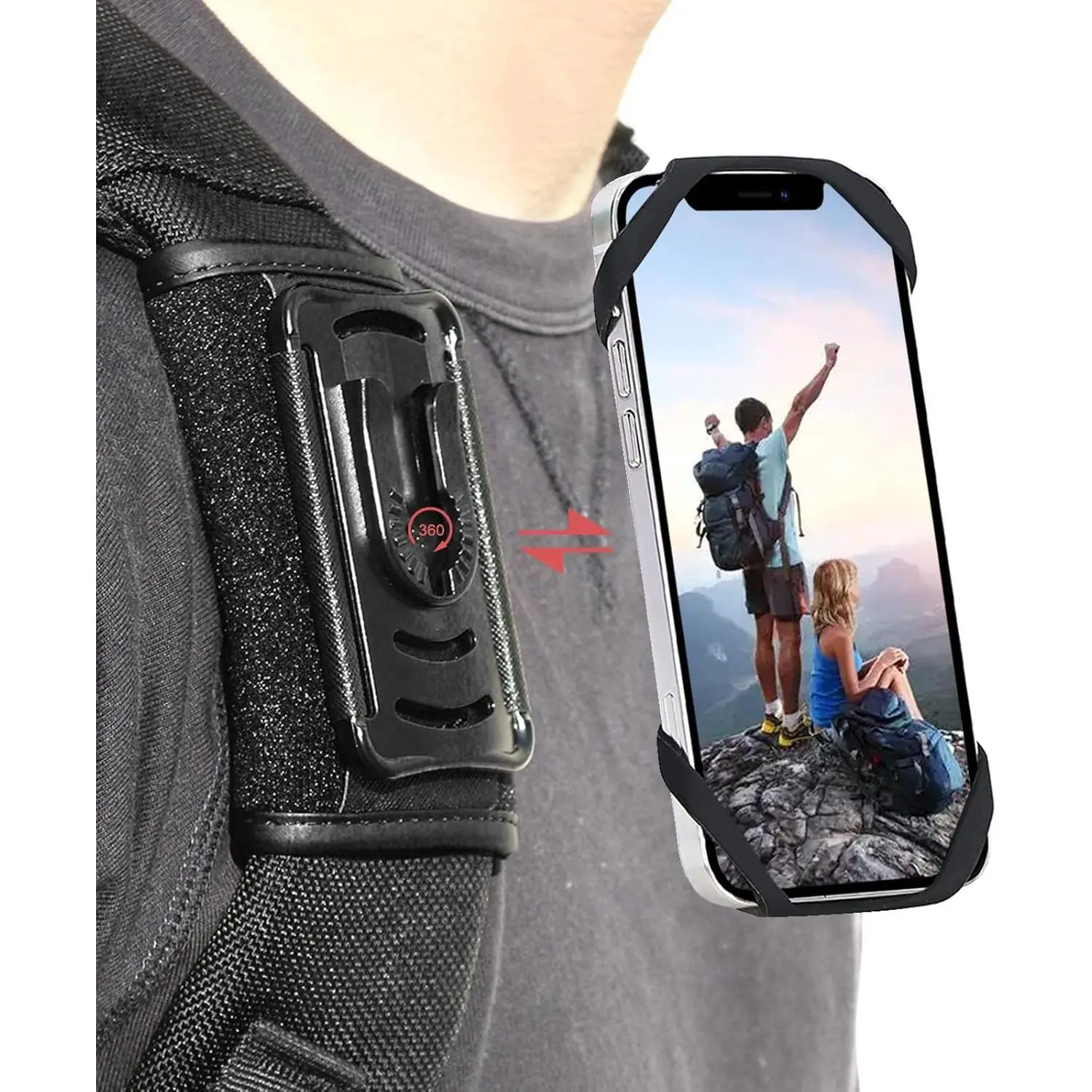Phone Clamp Mount,Backpack Cellphone Holder,Backpack Strap Clip with Detachable for Hiking/Climbing/Outdoor