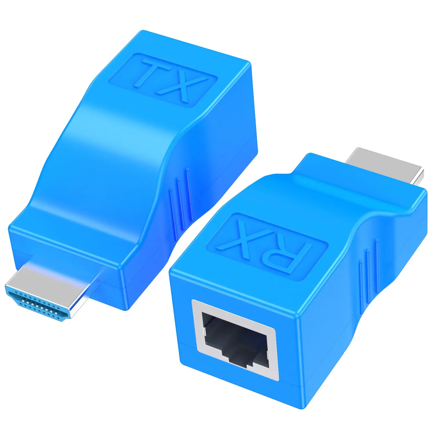 HDTV Extender Over Ethernet Cat 6/ 7/ 8 Cable, HDTV to RJ45 Ethernet Network Converter, Support Audio Video 1080P UP to 98FT(30m), Suitable for HDTV, Computer, Set Top Box, PS3 4, Projector, Monitor