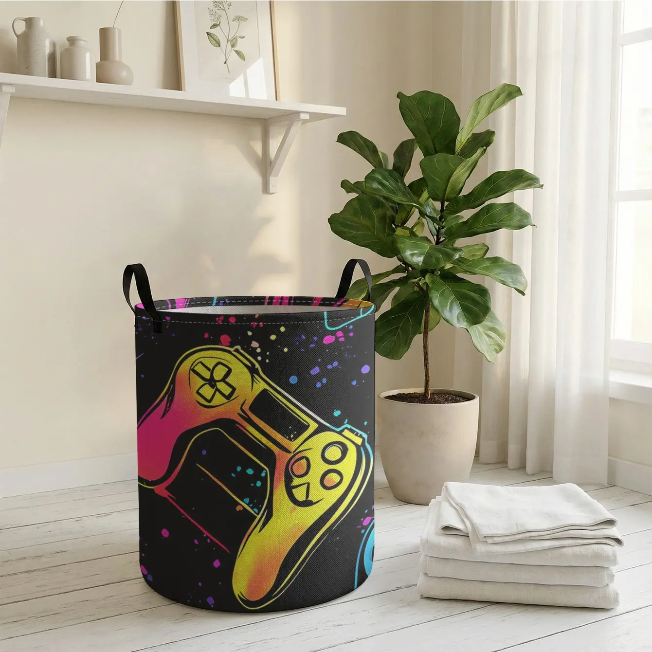 Durable Reusable Storage Basket, Multifunctional Storage Basket, Butterfly Print Design with Handle, Large Capacity Laundry Organizer, Foldable Home Use Toy Box, Laundry Baskets