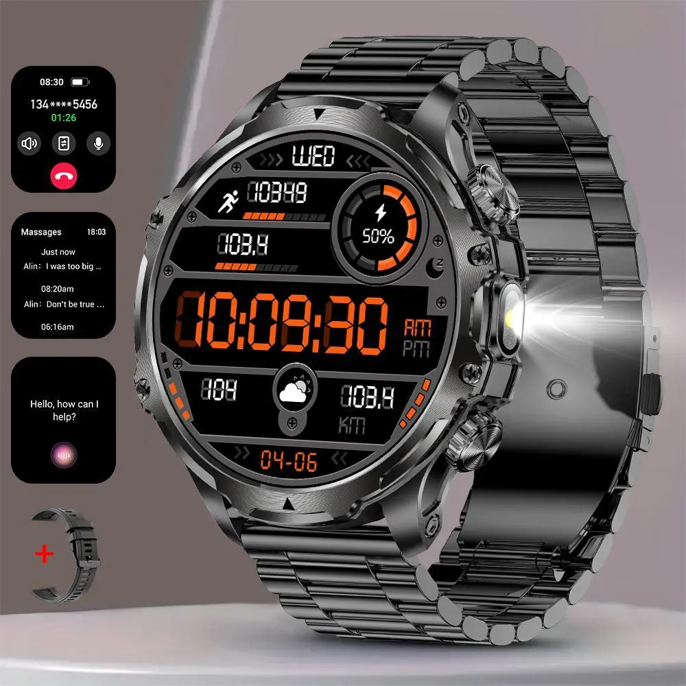 1.85-Inch Large-Screen Smartwatch with Call Answering, Calling, and Message Reminders, Wireless Multifunctional Smart Watch with Spare Silicone Band and Multiple Sports Modes for Men # GLOBAL PICKS