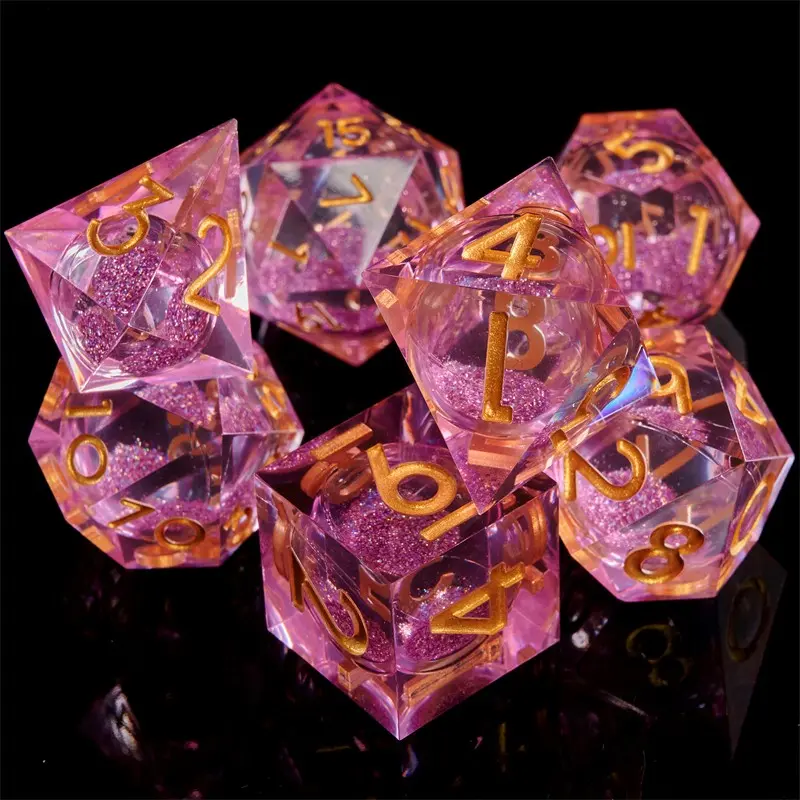 7-Piece Rainbow Liquid Core Dice Set, Transparent Resin Rpg Dice, Multi-Face Board Game Dice, Compatible with D&d/coc/mtg