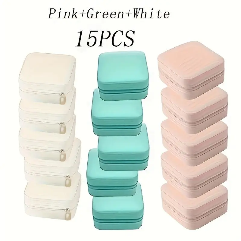 Girls' 15PCS PU Leather Mini Jewelry Box - Portable Home Organizer Storage Case for Rings, Earrings, Necklaces