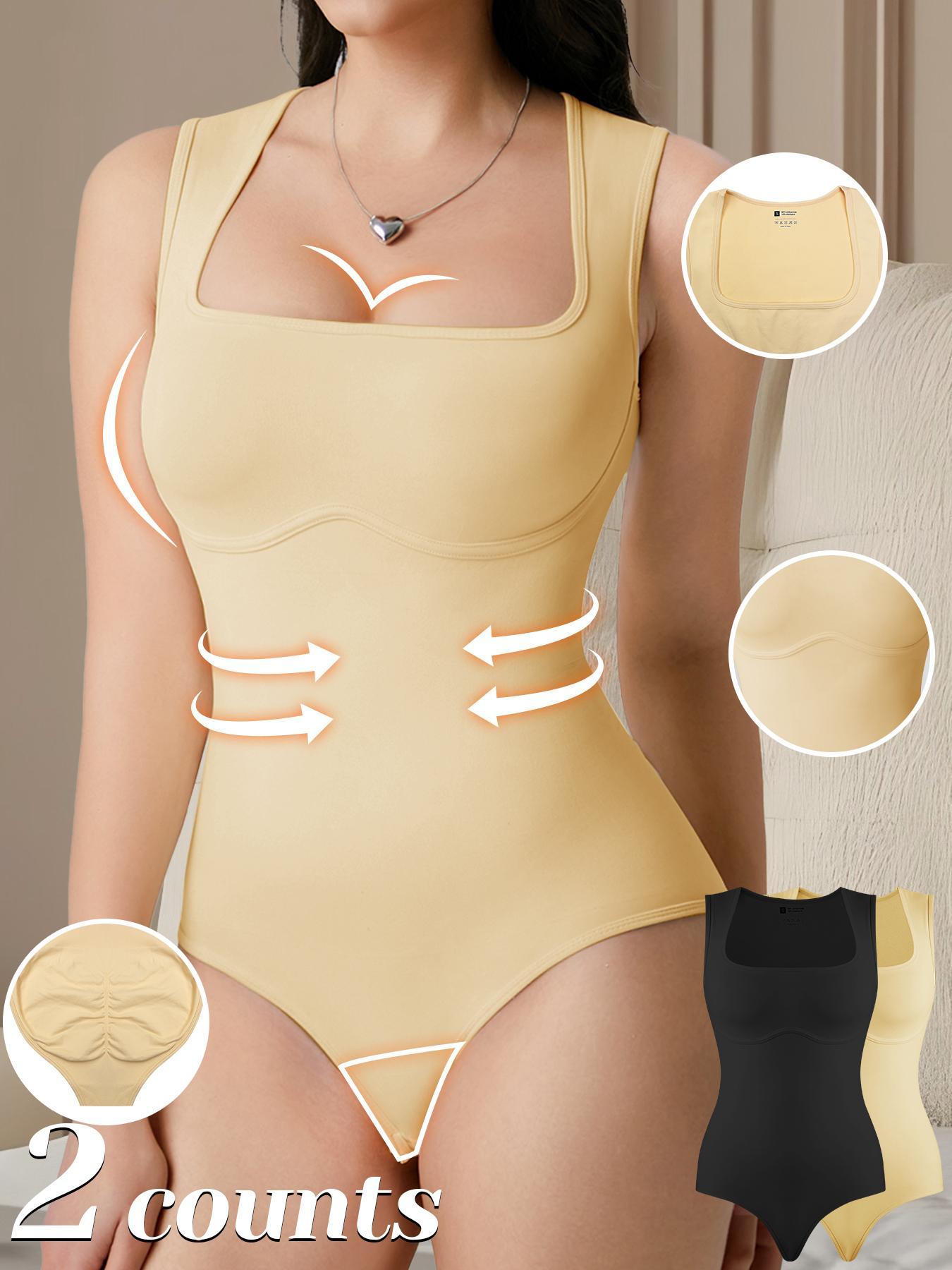 Women's Solid Square Neck Bodysuit, Tummy Control Sleeveless Seamless Shaper, High Waisted Shapers, Women's Shapewear for All Seasons