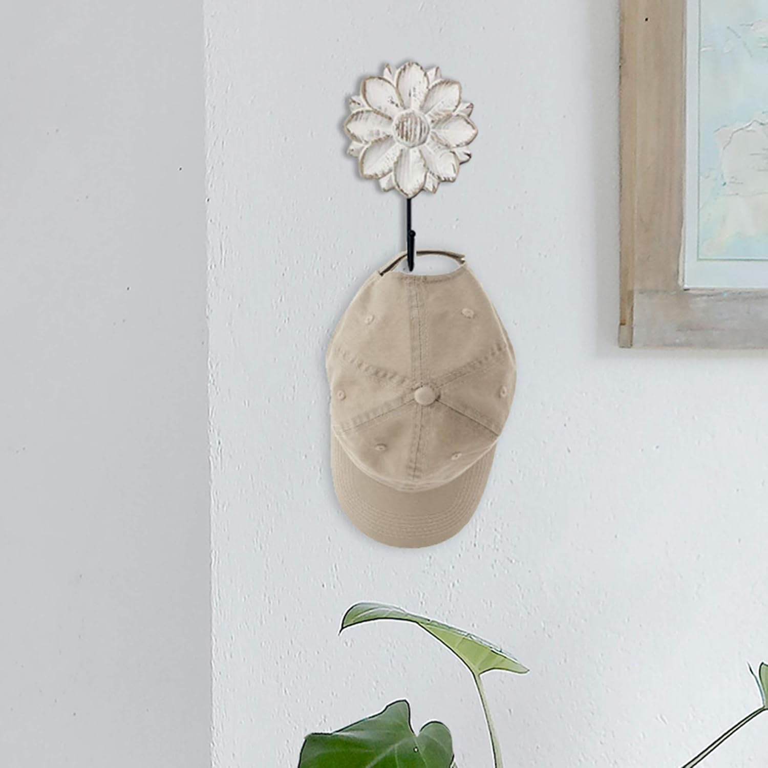 Decorative Wall Mounted Flower Hooks, White Distressed  Hanging Hooks, Farmhouse Boho Coat Rack for Hanging Things, Towels, Purse