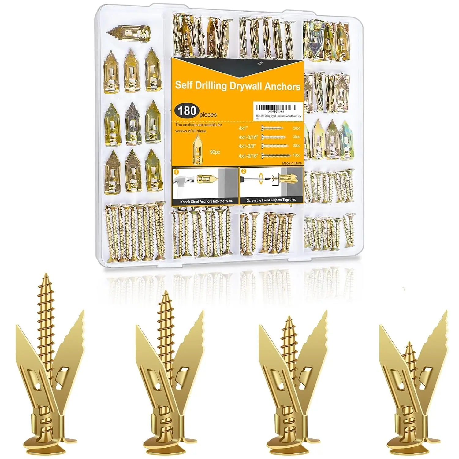 180 count Self Drilling Drywall Anchors with Screws Kit, Fixion Tools Metal & Heavy Duty Grip for Wall, Sheetrock, Expansion  Sizes for Picture Frames, Shelves & Decor