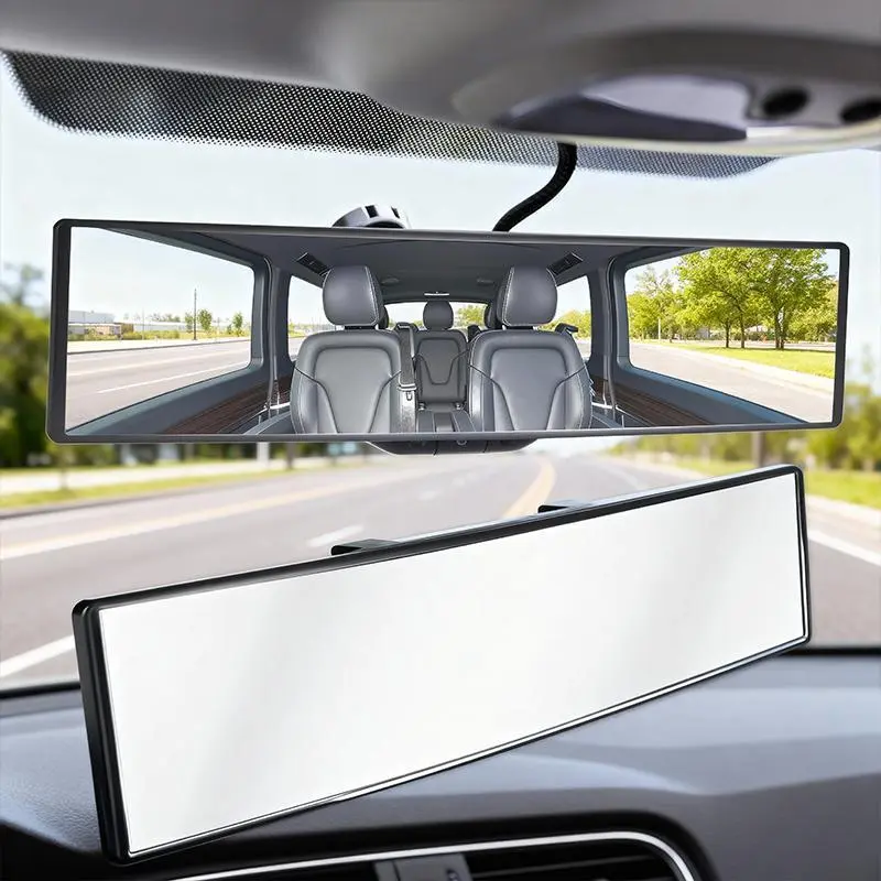 11 in HD Clip-On Panoramic Car Rearview Mirror - Shockproof, Easy Install, Wide Viewing Range, Clamp-On Universal Fit for Cars/SUVs/Trucks Automotive Replacement Part Upgrade