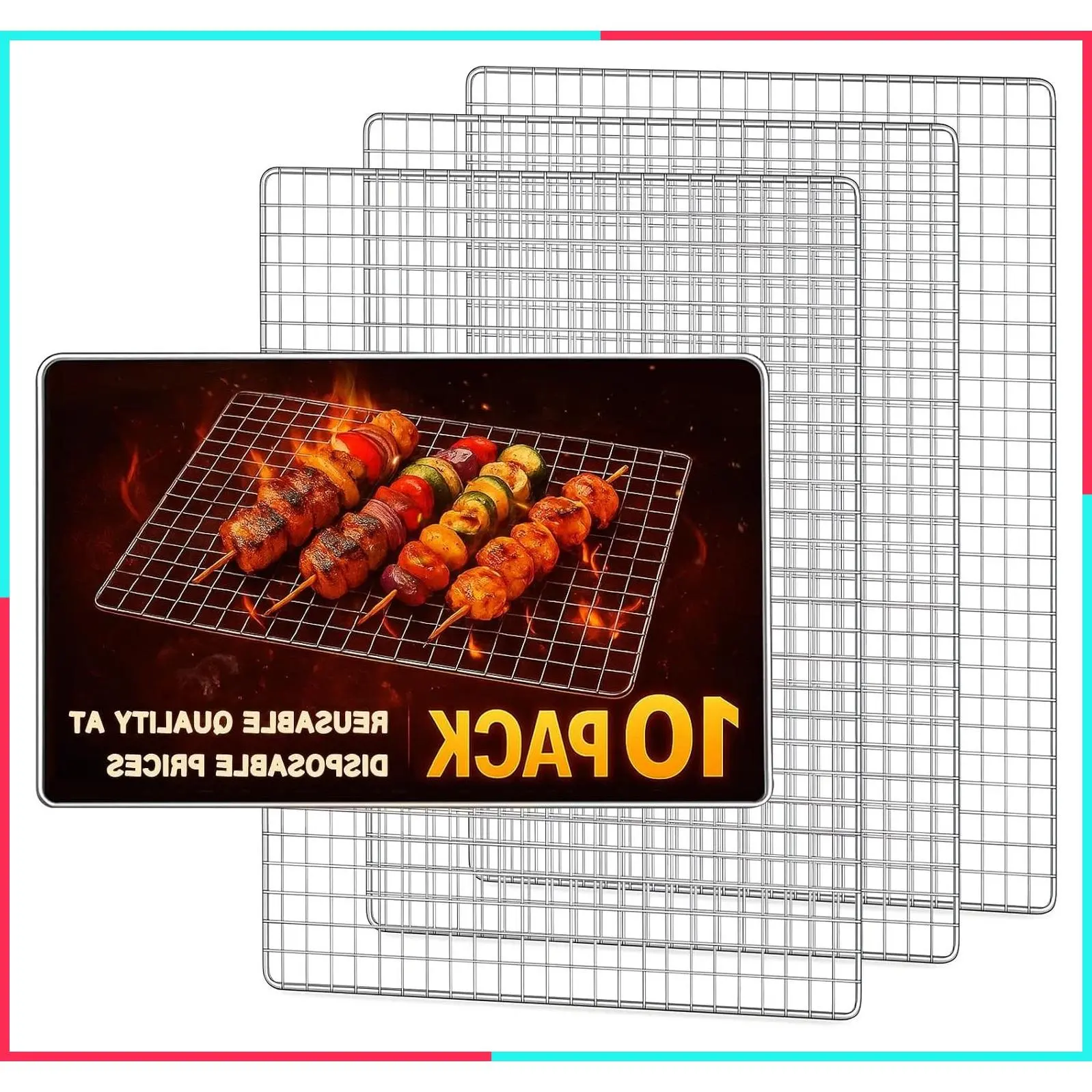 10 Pcs Disposable Grill Topper Grates, 11.8 x 15.7 Inch Galvanized Iron Mesh Baking Rack for Charcoal & Smoker, No Scrub Camping Tailgate BBQ Accessories