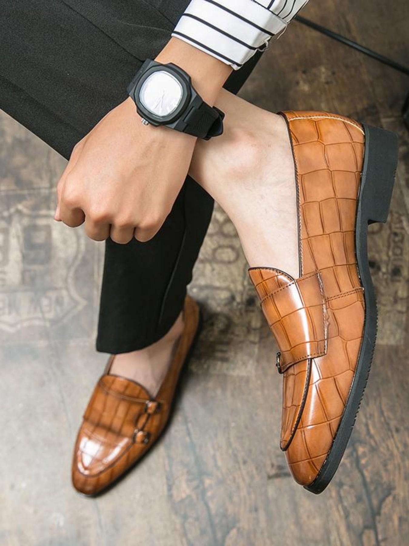 Men's Fashionable All-match Crocodile Embossed Slip on Dress Shoes, Casual Comfortable Loafers for Work Office, Fashion Shoes for Party, Daily Clothing Decor