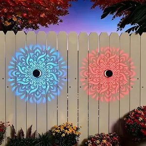 2-Pack Solar Mandala Projector Wall Lights, Waterproof Metal Fence Light, Outdoor Decorative Lights for Garden, Patio, Backyard and Courtyard
