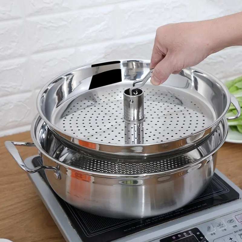 30cm Stainless Steel Seafood Steam Pot for Sauna, Dual-Use for Gas Stove & Induction Cooker, Steamer Pot with Perforated Steaming Tray