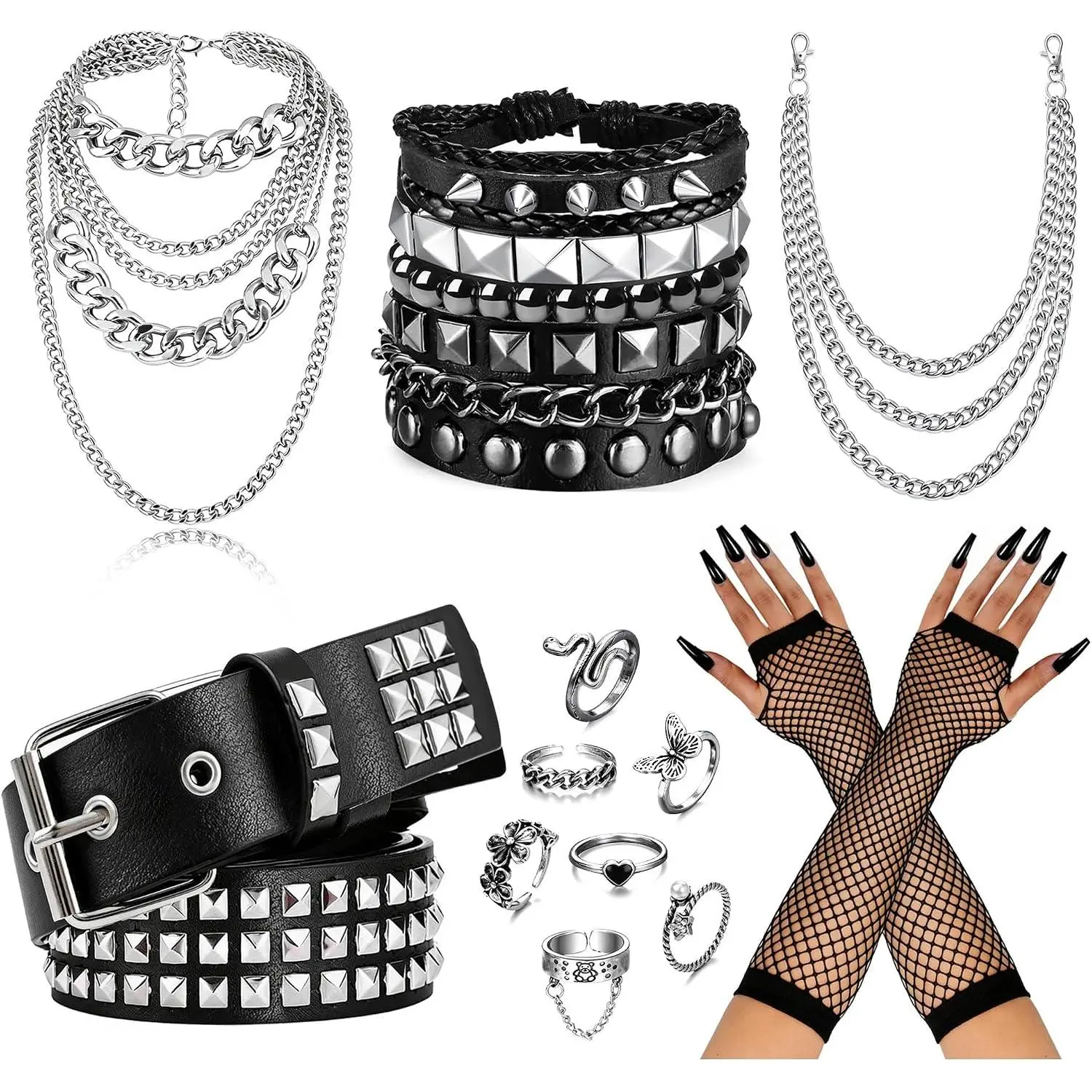 Punk Goth Costume Set for Women Emo Y2k Rock  for Punk Rock Party Halloween Accessories Set