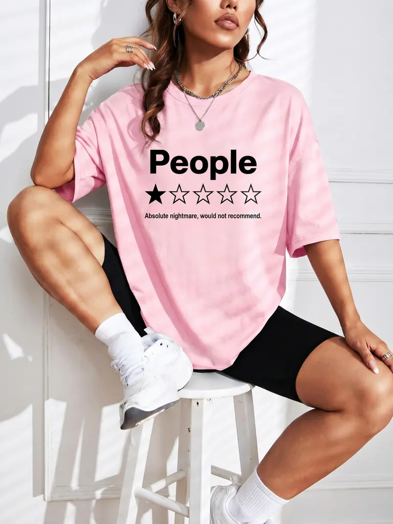 Unisex Cotton Printed Graphic T-Shirt - Sarcastic "People 1 Star Review Absolute Nightmare" Design, Casual Streetwear Apparel with Comfortable Fit