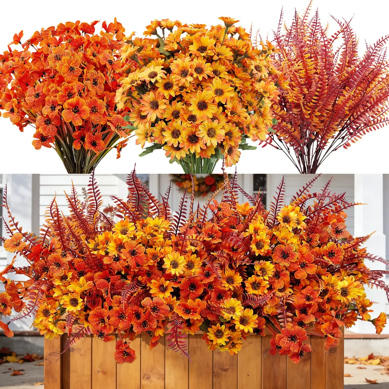 9pcs Daisy and Violet Autumn Simulation Flower with Leaves, UV Resistant Realistic Fake Flowers, Artificial Flowers, Ideal for Garden and Home Decor